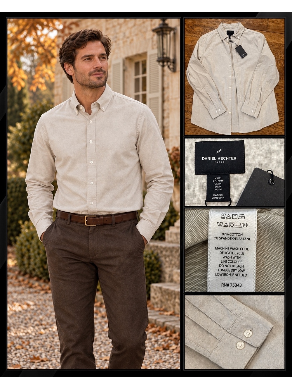 Daniel Hechter Ivory Brushed Cotton Stretch Button down Men’s Luxury Casual
